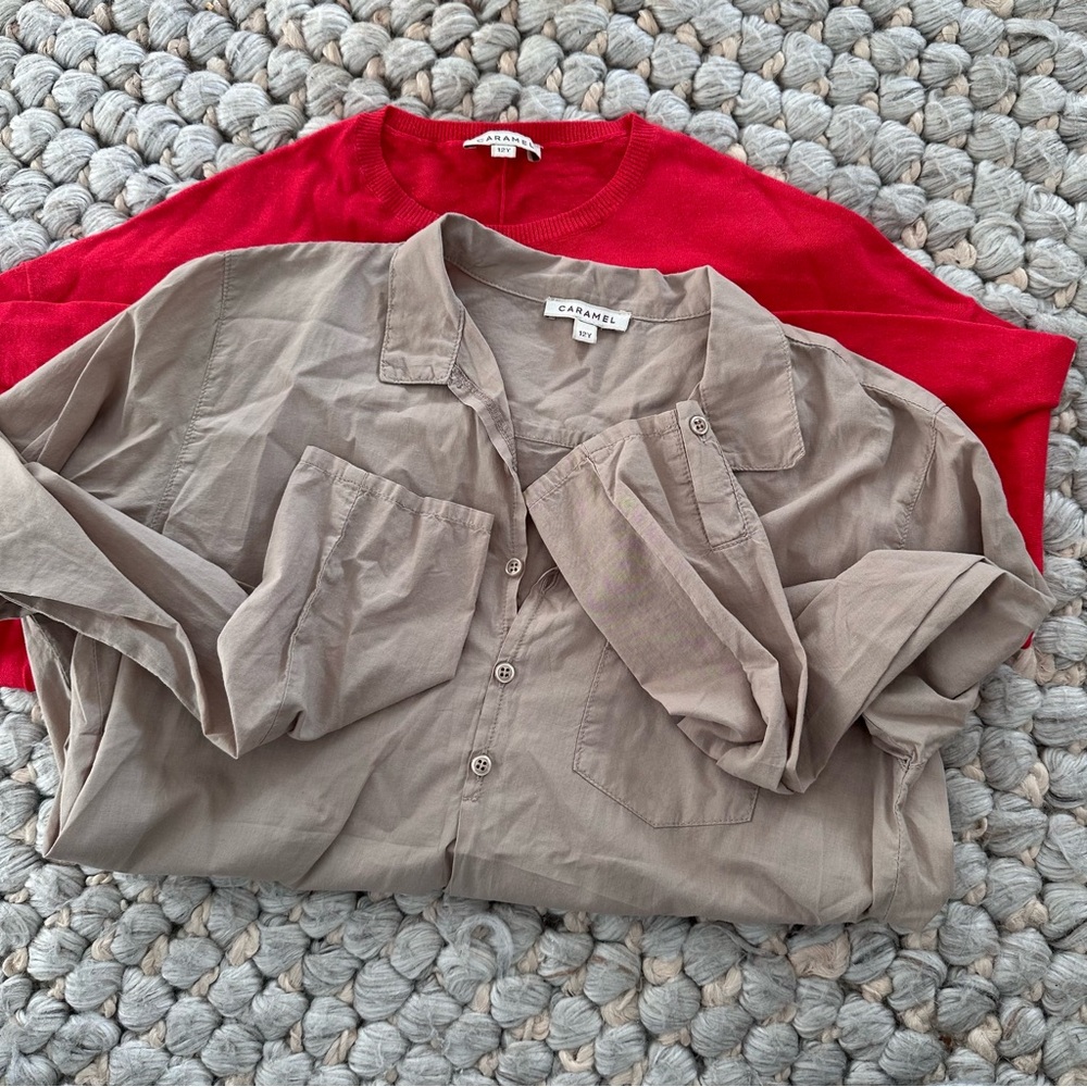 Caramel Kids Bundle Sweater and‎ button Red/Camel size 12Y